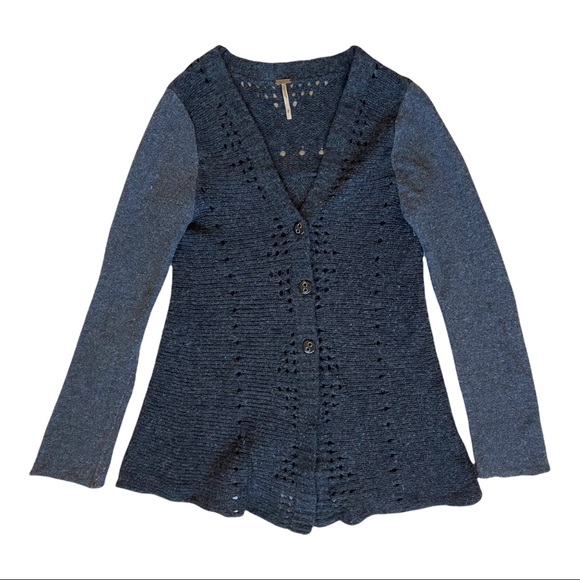 Free People Wool Knit Cardigan Gray Sweater Size S Boho Hippie Urban Fall - Picture 4 of 8